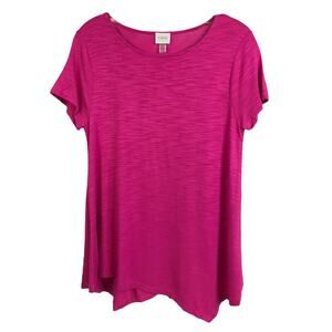 Cupio Tunic Shirt Womens M Magenta Pink Short Sleeve Round Neck Stretch Blouse
